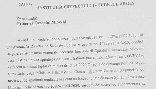 Ţeapă! Ministerul îşi ia mâna de pe secţia Covid de la Mioveni, refuzându-i finanţarea