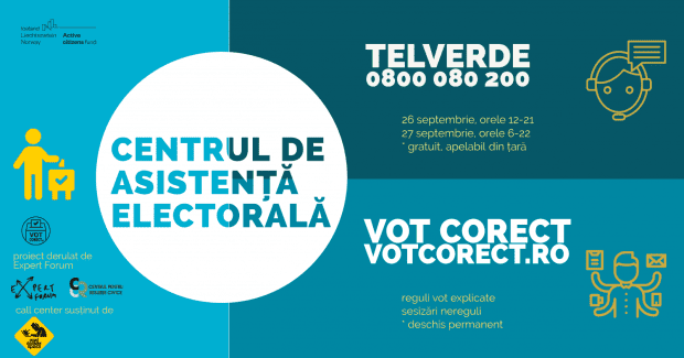 Pentru sesizarea neregulilor în ziua alegerilor – Call center 0800 080 200 și platforma www.votcorect.ro
