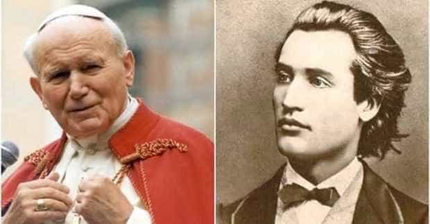 papa Ioan Paul al II-lea și Mihai Eminescu