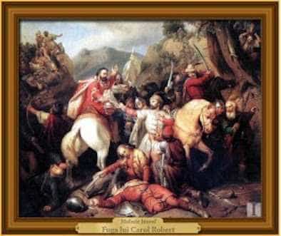 Fuga lui Carol Robert de Anjou (Bătălia de la Posada), tablou de Molnar Jozsef (1855)