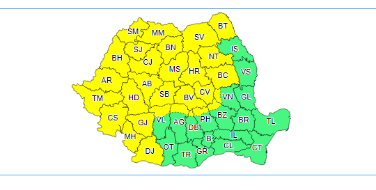 Argeș.  S-a emis un nou cod galben de vreme rea