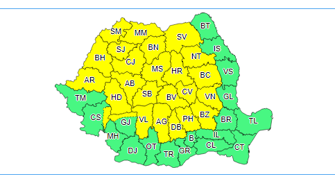 Argeșul, sub cod galben de ploi, vijelii și grindină