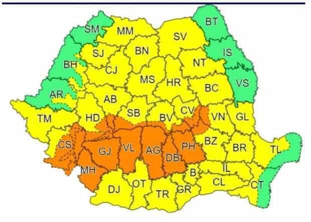 Până mâine dimineață, cod portocaliu de ploi abundente în Argeș