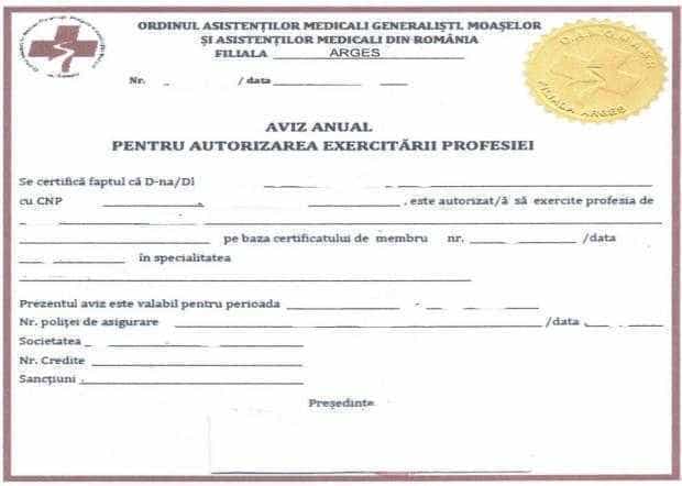 IMPORTANT! OAMGMAMR FILIALA ARGEȘ începe activitatea de eliberare a avizului anual pentru autorizarea exercitării profesiei de asistent medical pentru anul 2023