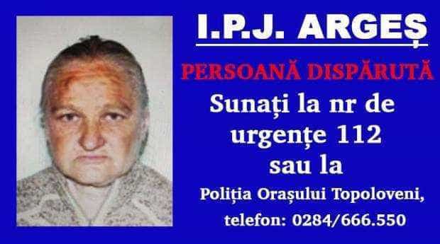 Argeș. Bătrână dispărută. Poliția, în alertă