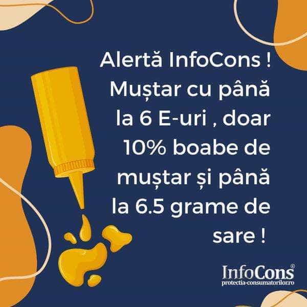 Alertă InfoCons! Muștar cu până la 6 E-uri, doar 10% boabe de muștar și până la 6.5 grame de sare