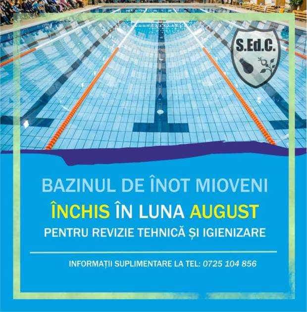 Bazinul de înot din Mioveni va fi închis toată luna august