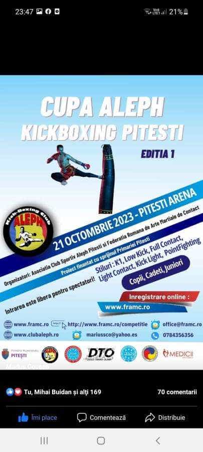 Competiție de kickboxing la Pitești Arena