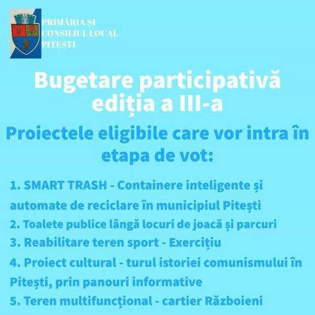 5 proiecte eligible în cadrul bugetării participative, ediția a III-a, la Pitești