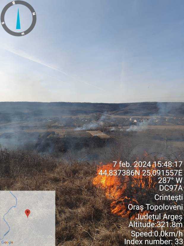 Video. Incendiu de proporții la Topoloveni. Peste 10 hectare au fost afectate