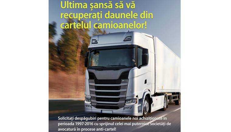 Ultima şansă! Transportatorii afectaţi de cartelul camioanelor se pot înscrie până pe 31 august 2024 la Truck ReClaim pentru despăgubiri pe perioada 1997-2016