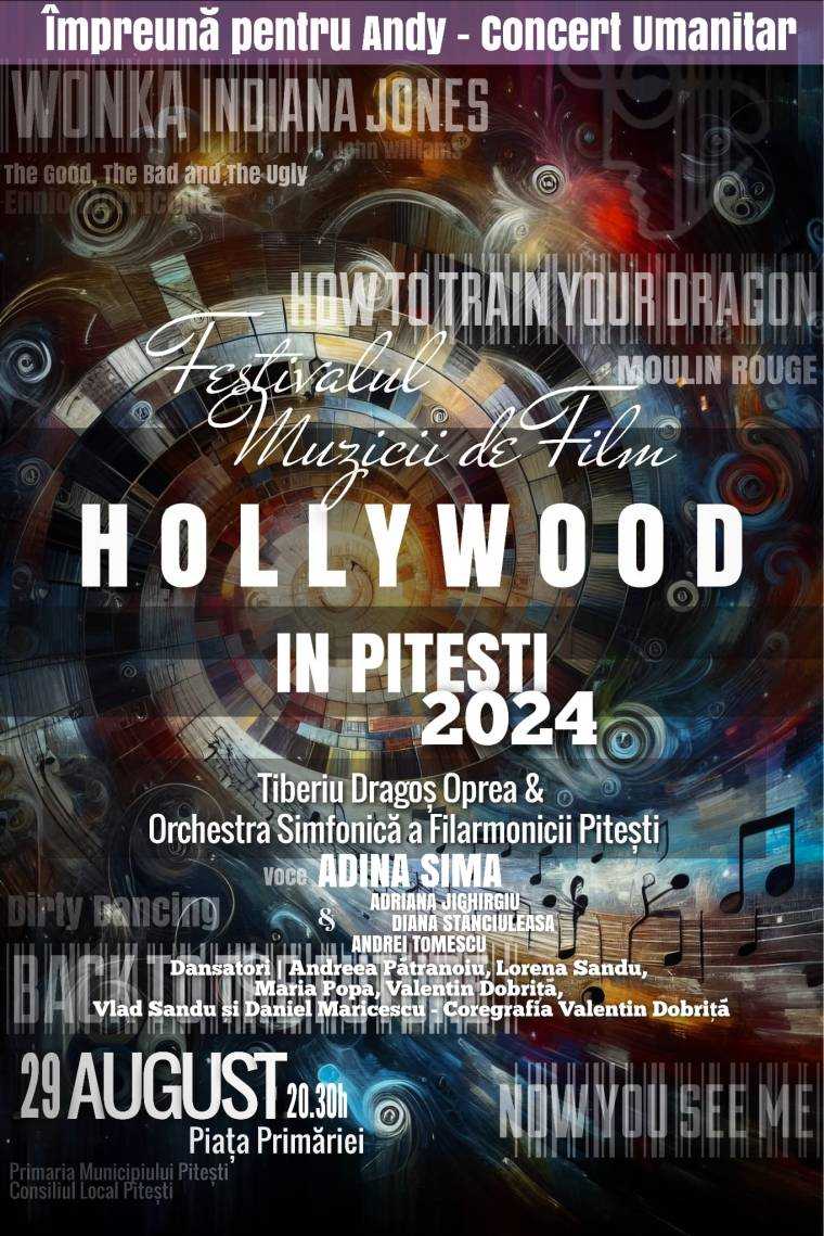 ”Hollywood in Pitești”, concert vocal-simfonic umanitar, în Piața Primăriei Pitești!