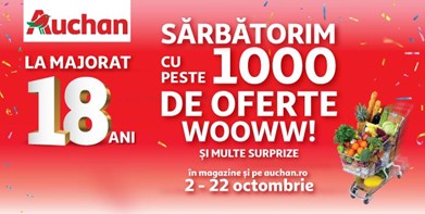 Auchan marchează 18 ani de la deschiderea primului magazin și sărbătorește, alături de clienți, cu peste 1.000 de oferte și reduceri senzaționale