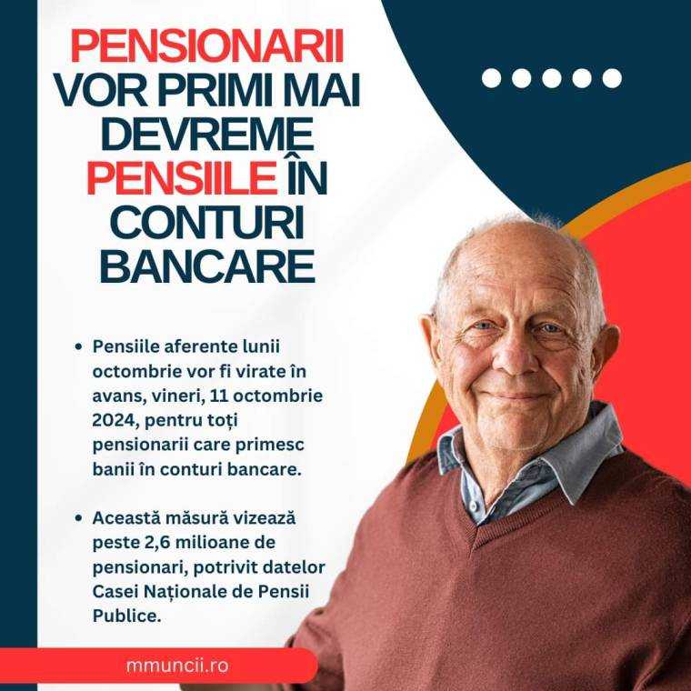 Pensionarii vor primi mai devreme pensiile în conturile bancare