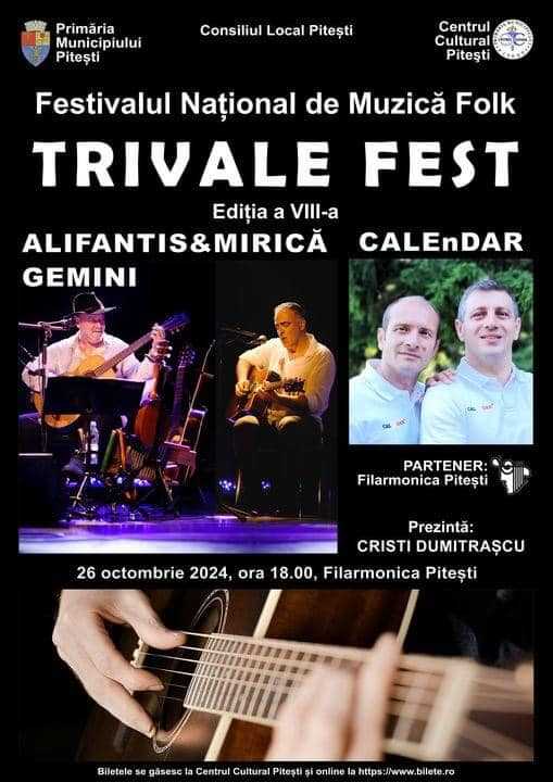 Festivalul Național de Muzică Folk TRIVALE FEST 2024, sâmbătă, 26 octombrie, de la ora 18:00, la Filarmonica Pitești!