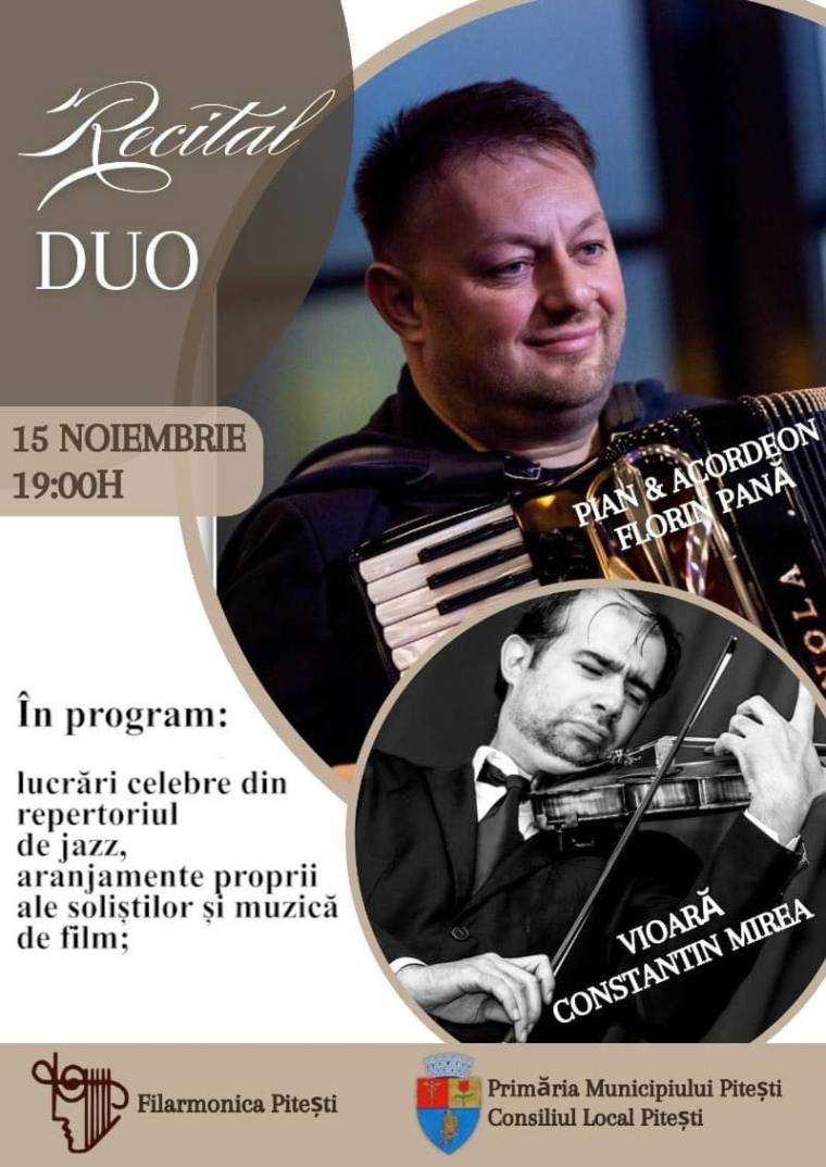 Pitești: Violonistul Constantin Mirea și pianistul Florin Pană, invitați vineri, la seara de jazz