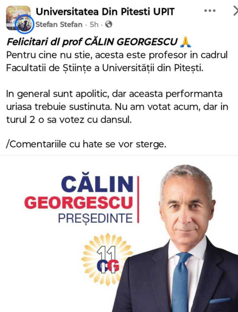 Călin Georgescu, felicitat de colegii de la Universitatea Pitești