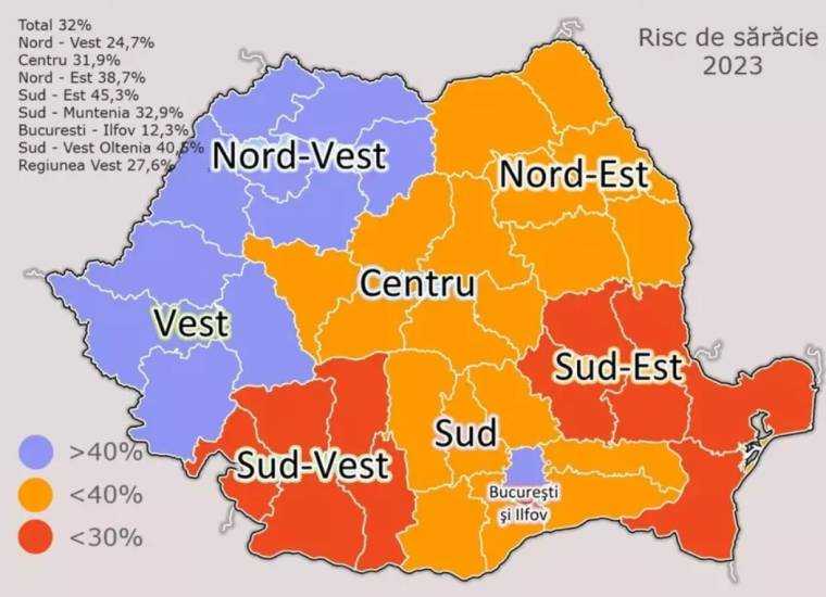 Harta sărăciei în România. Țara noastră continuă să aibă cel mai mare risc de sărăcie din UE, conform Eurostat