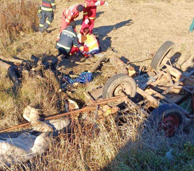 Accident în Argeș. Căruță răsturnată, copil dus la spital