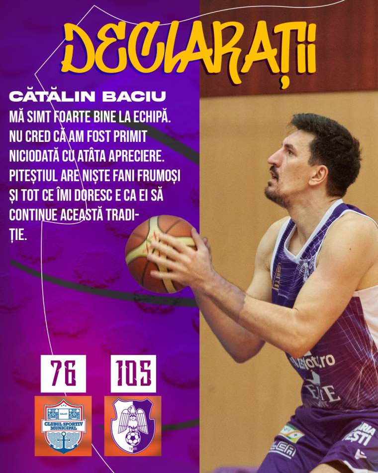 Ce spune basketbalistul violet Cătălin Baciu despre victoria de la Galați