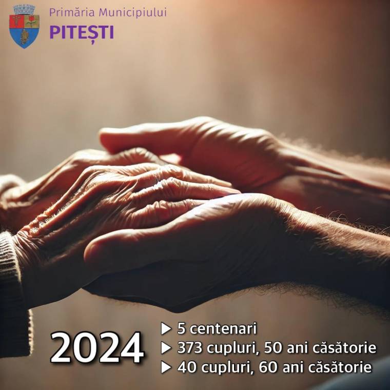 Statistica anului 2024: centenari și cupluri aniversare în Pitești!