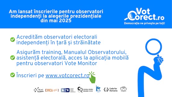 Coaliția Vot Corect lansează campania de înscrieri pentru observatori electorali la alegerile prezidențiale din 2025