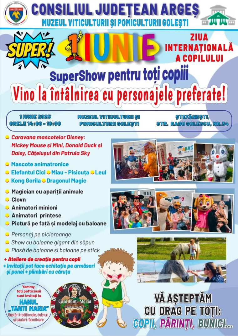 Caravana personajelor Disney și multe alte surprize de 1 iunie la Muzeul Golești