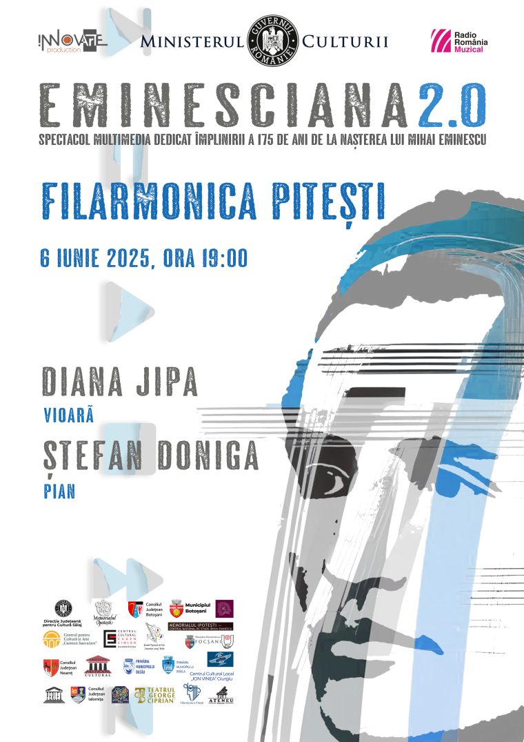 175 de ani de la nașterea lui Mihai Eminescu, celebrați și la Pitești de violonista Diana Jipa și pianistul Ștefan Doniga