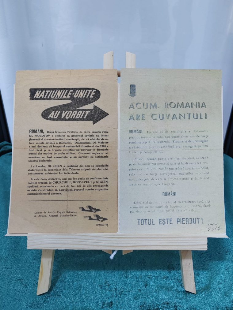 Afiș de propagandă din Al Doilea Război Mondial la Muzeul Județean Argeș