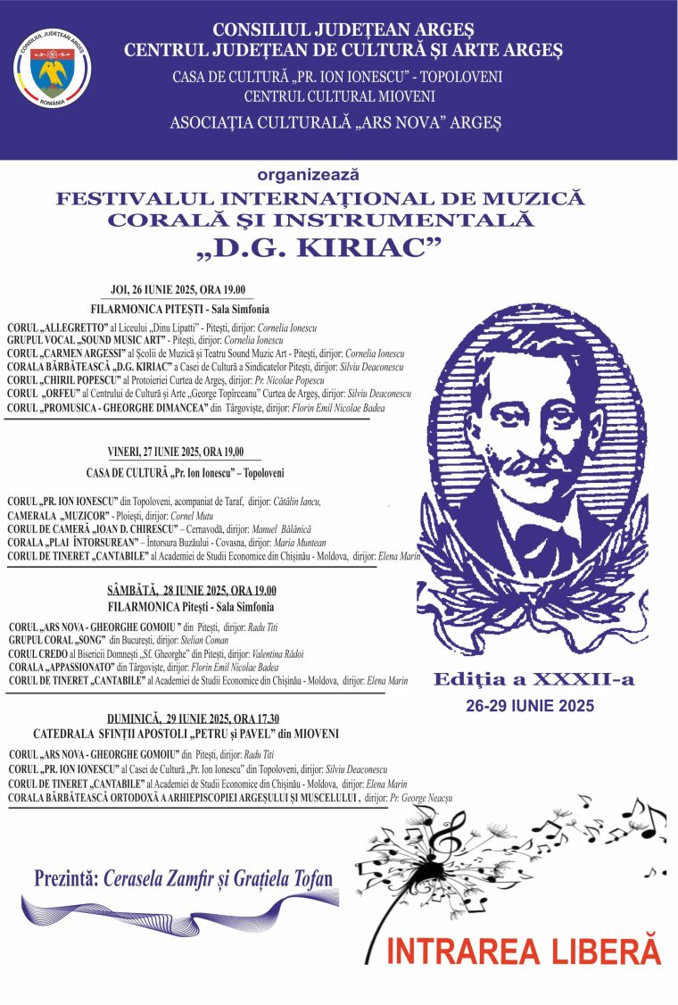 Festivalul Internațional „D.G. KIRIAC” are loc în Pitești, Topoloveni și Mioveni