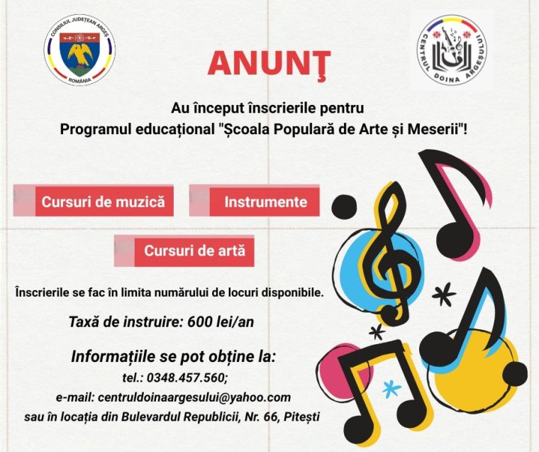 Au început înscrierile la Școala Populară de Arte și Meserii Pitești