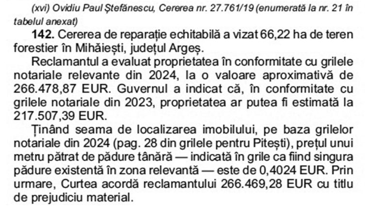Sute de mii de euro pentru un teren din Mihăeşti pentru care proprietarul s-a judecat de două ori la CEDO
