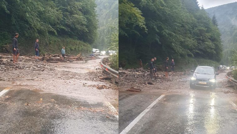 Traficul pe Transfăgărăşan blocat din cauza aluviunilor aduse de pe versanţi pe şosea