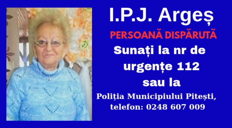 A dispărut o femeie de 81 de ani, din Pitești