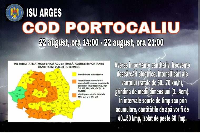 Vin ploile. Cod portocaliu de averse