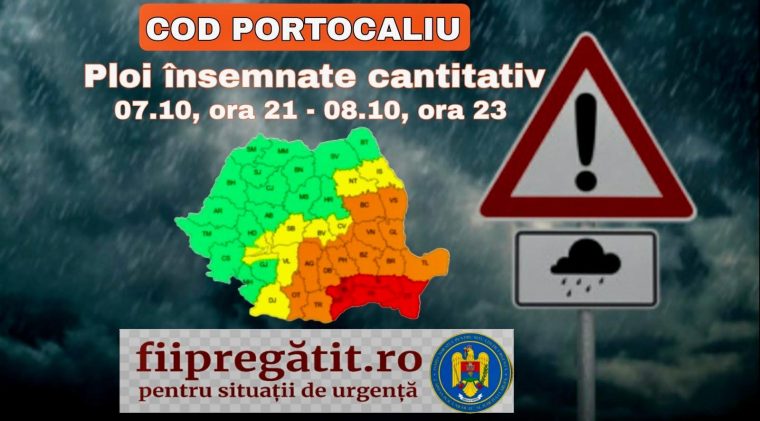 Cod portocaliu de ploi. Recomandările ISU Argeș