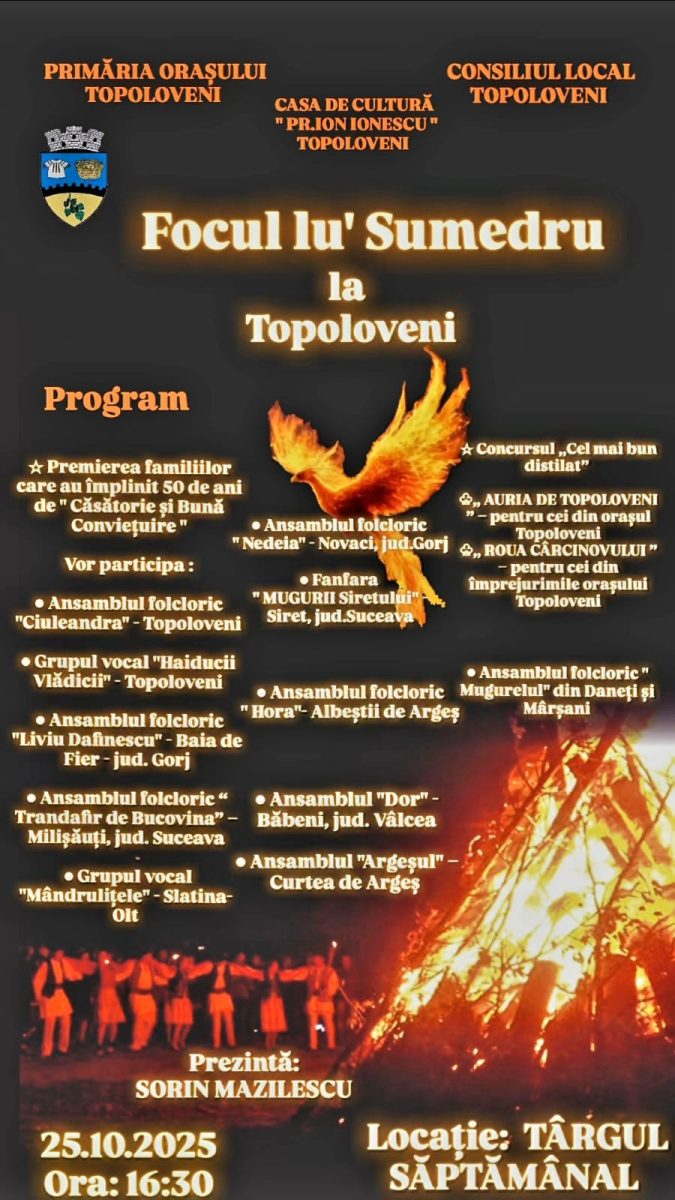 Focul lu’ Sumedru la Topoloveni. Programul complet