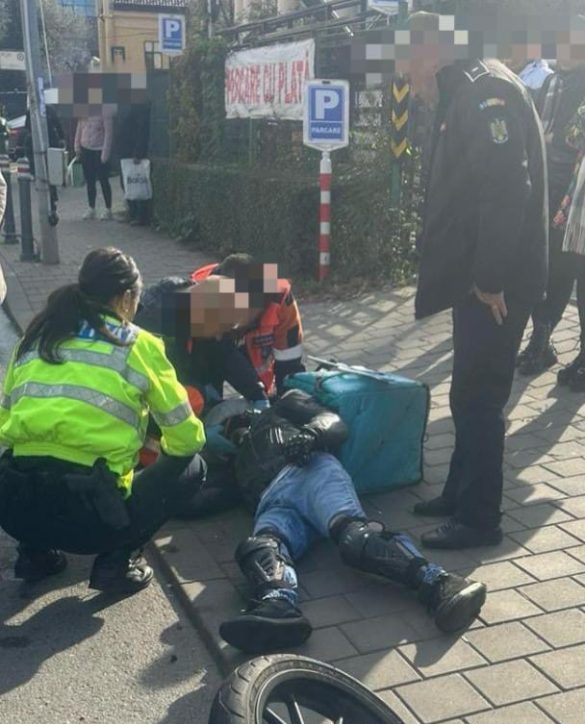 Tânăr motociclist, rănit la Pitești. Polițiștii locali au acordat primul ajutor