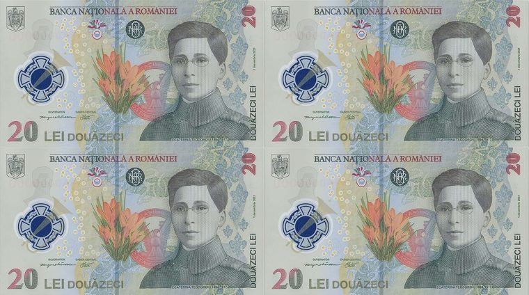 Banca Națională a României lansează în circuitul numismatic o coală specială formată din patru bancnote cu valoare nominală de 20 lei