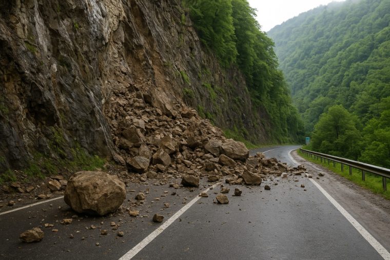 Trafic restricționat pe Valea Oltului, în zona Boița, după o nouă cădere de pietre