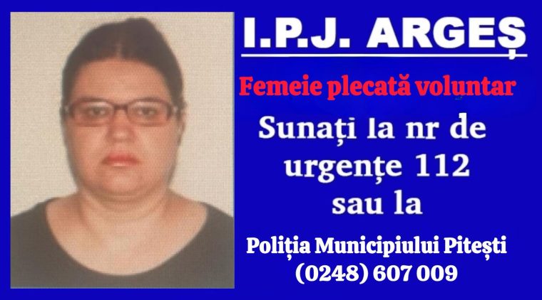 Femeie dispărută. Poliția din Pitești o caută