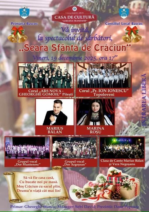 „Seara Sfântă de Crăciun”, spectacol de zile mari pe scena Casei de Cultură Adriana Trandafir din Bascov