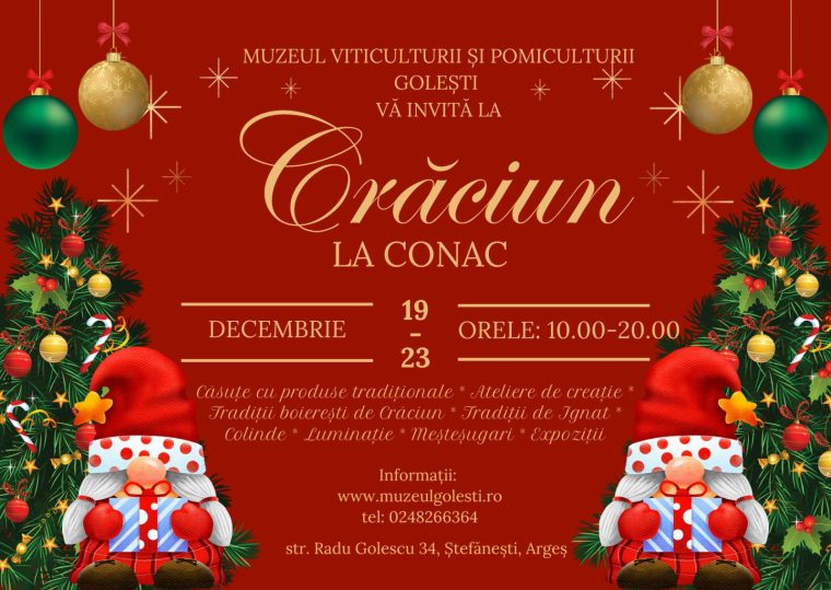 Mâine, 19 decembrie, la Muzeul Golești se deschide „Crăciun la Conac”