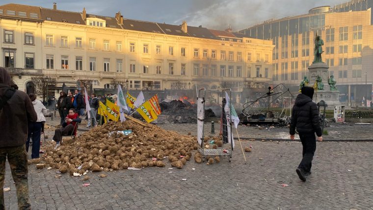 Cartofii aruncați la protestele fermierilor din Bruxelles au ajuns în sacoșele localnicilor