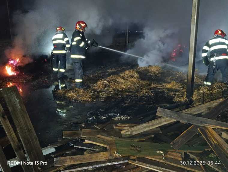 Video. Incendiul a mistuit o hală din Buzoești