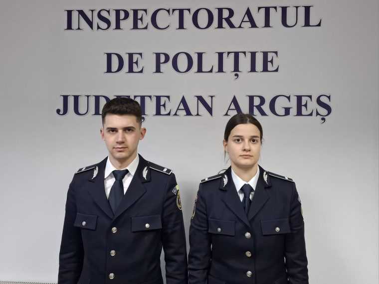 Argeș. Polițiștii „boboci” Mihai și Bianca au debutat în carieră