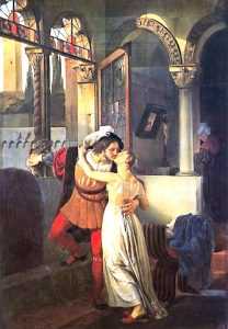 Ultimul sărut dat Julietei de Romeo pictură de Francesco Hayez