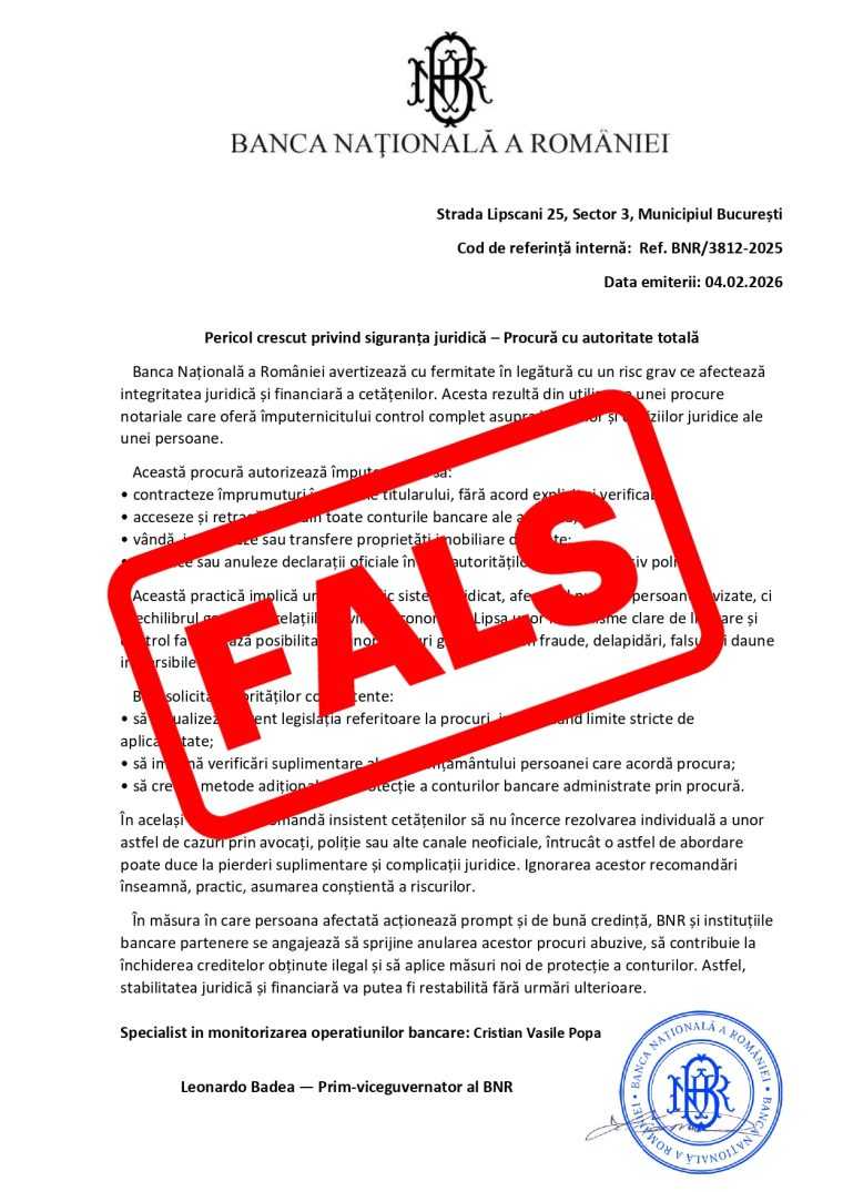 BNR în alertă! Un document fals circulă pe internet
