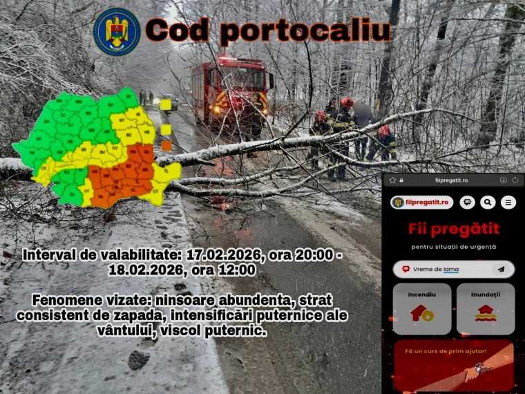 Cod portocaliu în Argeș de ninsoare și viscol